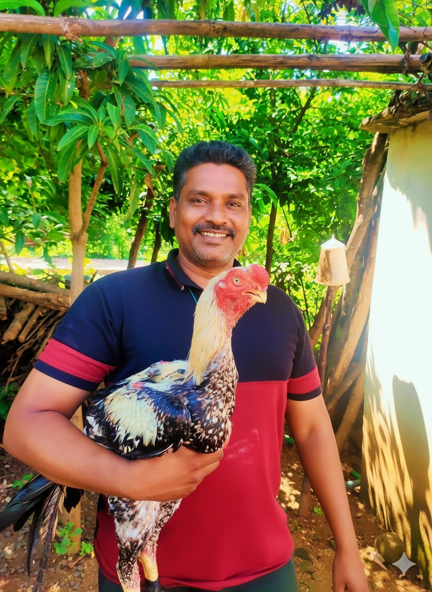 Farmer with Aseel Fighter Chicken